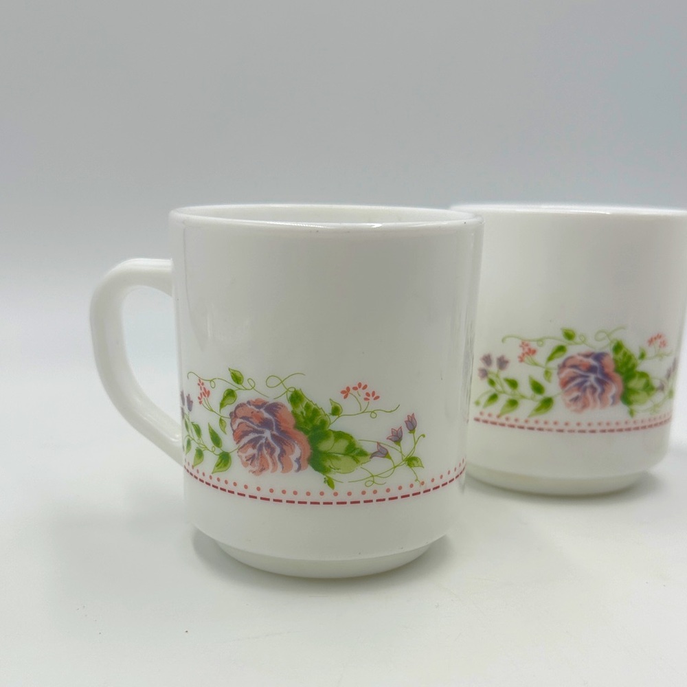 Arcopal France Mugs Victorian Charm Peach Purple Floral Coffee Tea Cups (3)